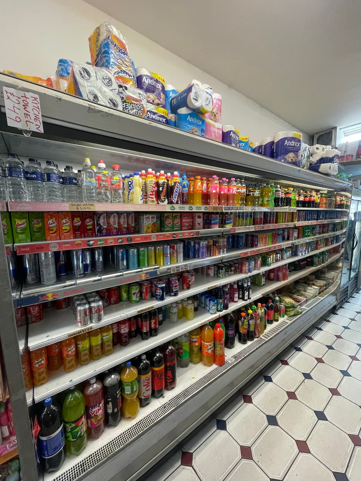 Chiller fridge of bottled drinks and water