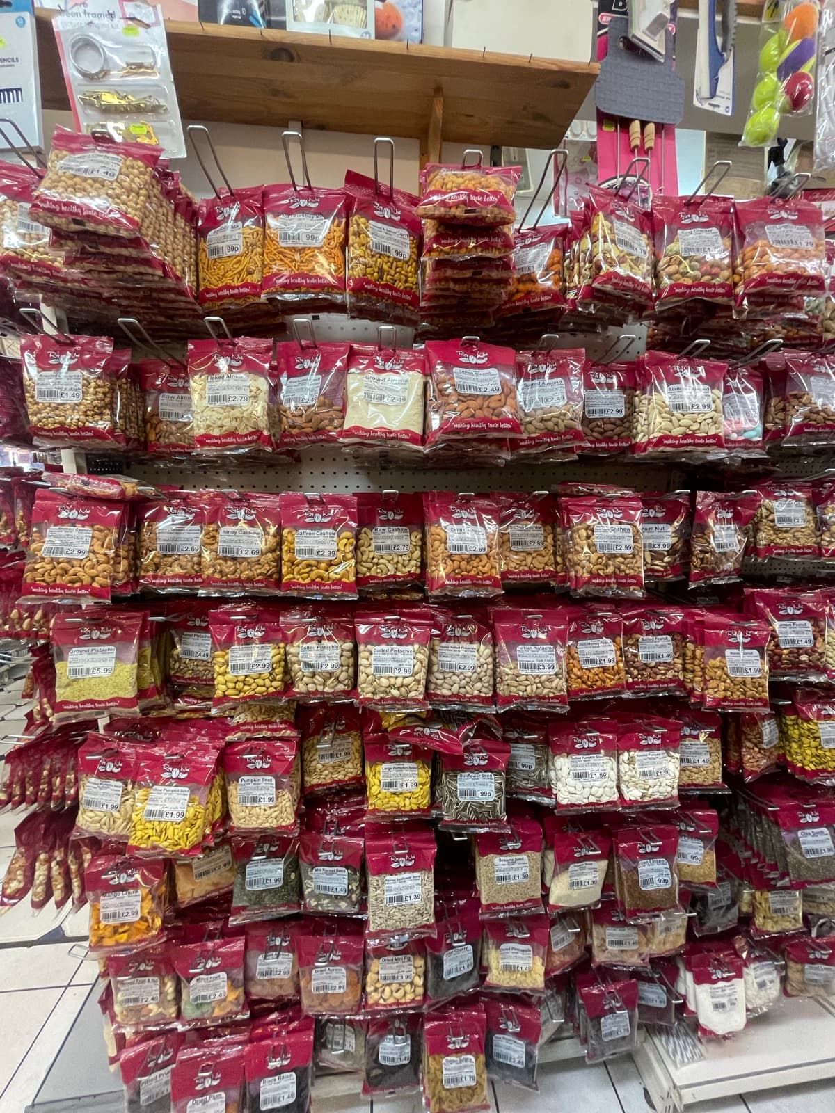 Bags of mixed nuts and dried fruit