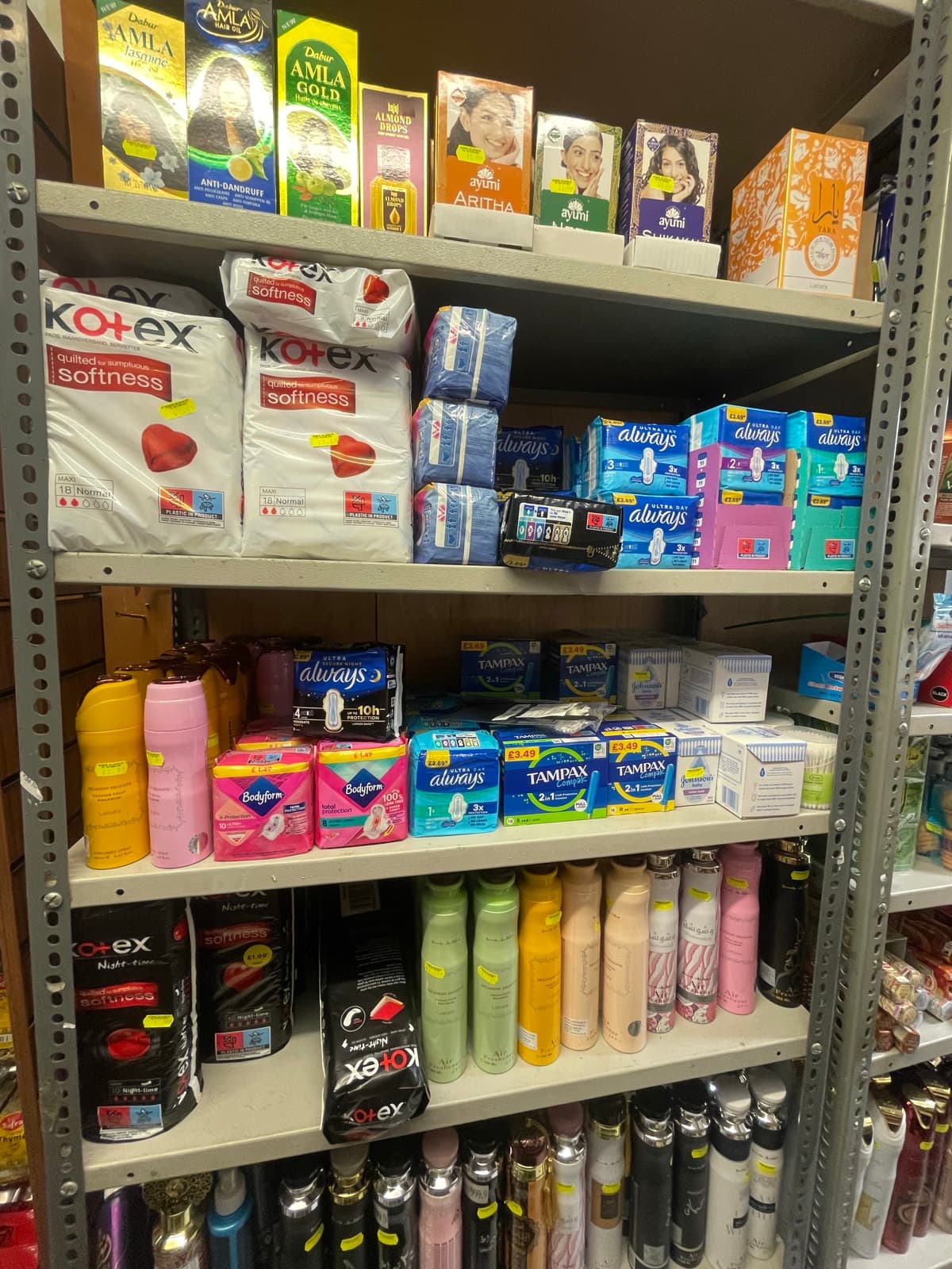 Shelves of toiletries and personal care products