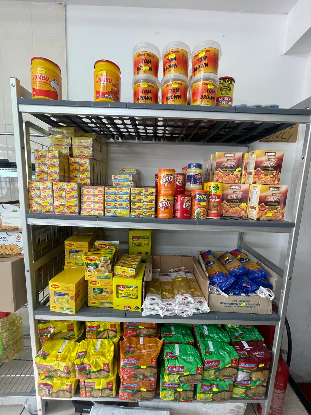 Packets of spices and seasonings on display